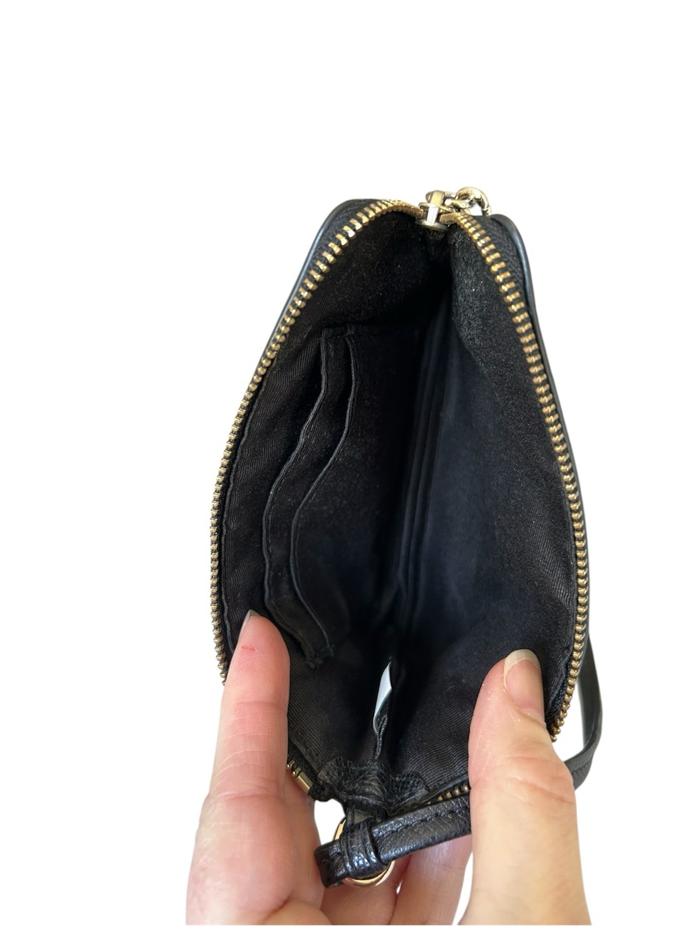 GUC Coach Black Leather Pebbled Wristlet with Gold Hardware - Picture 3 of 5